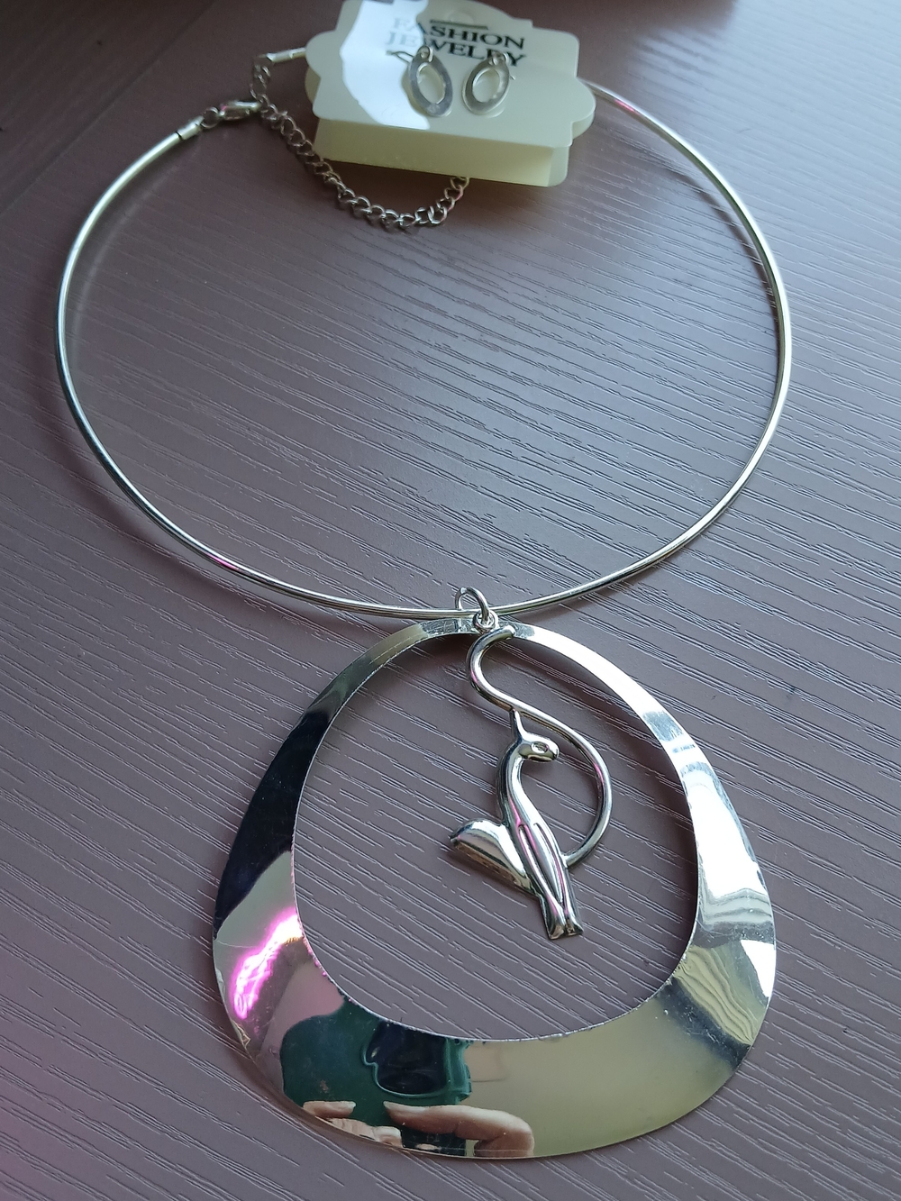 Siamese Cat Silver-Tone Hoop Necklace + Dangle Earrings - NWT on Card